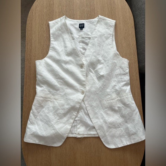 Gap Longline Cotton Linen Vest in White - Picture 4 of 7